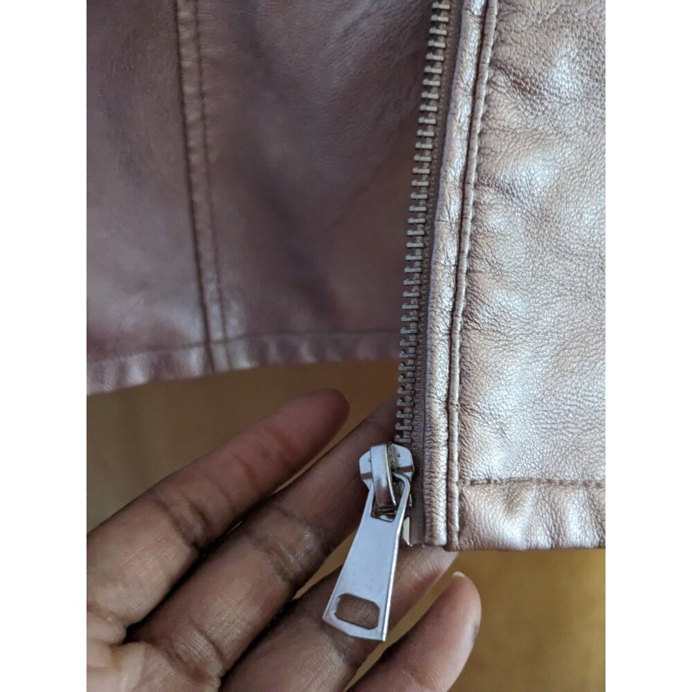 Baccini Pink Faux Leather Snap Closure Biker Moto Zip Up Jacket Size XL - Picture 6 of 8